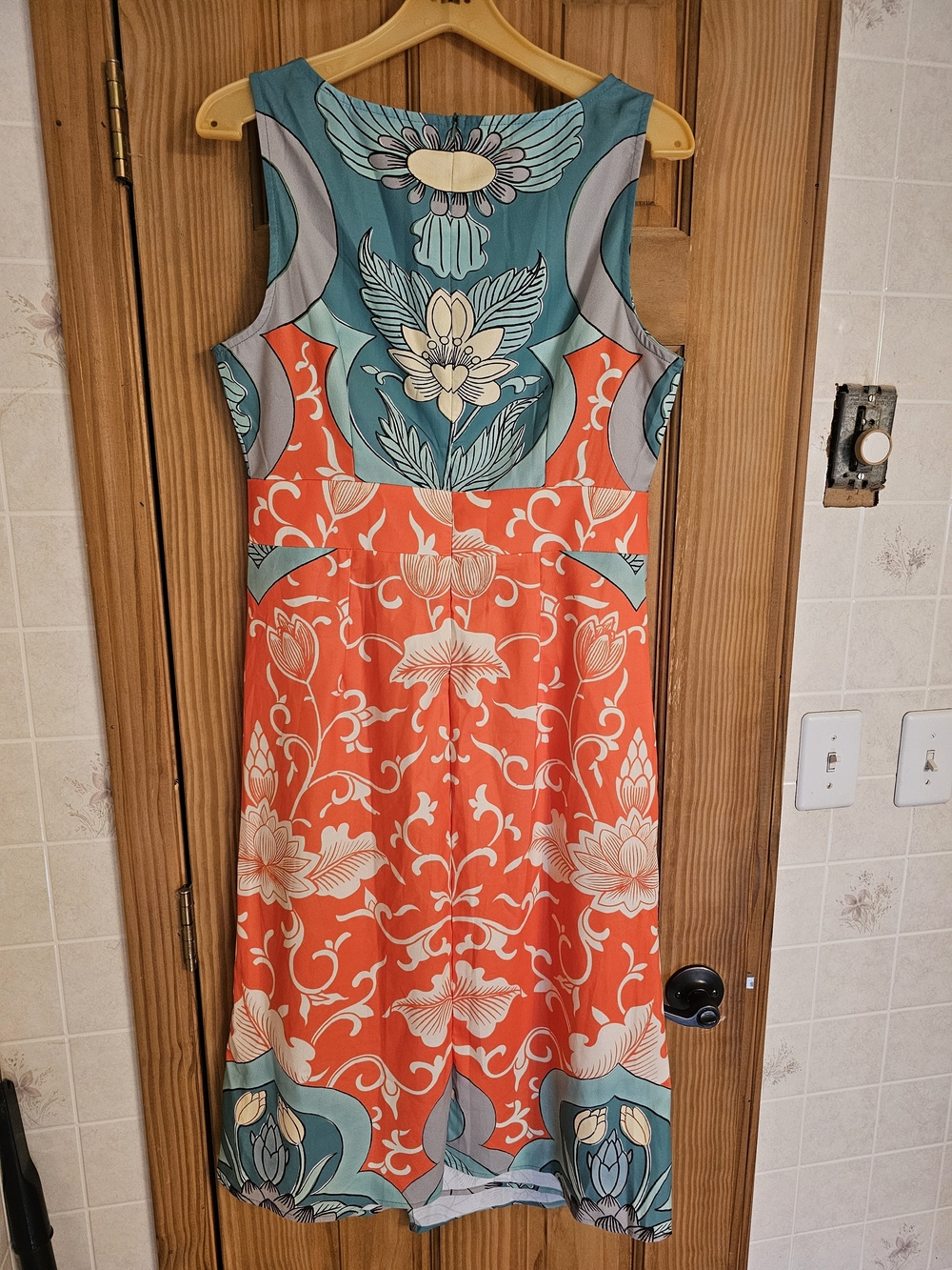 Totatuit Sleeveless Floral Print Midi Dress in Teal And Coral Floral Print Med